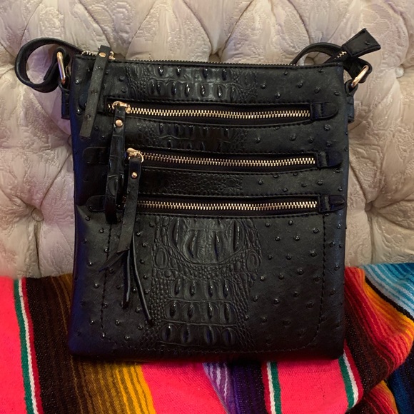 Handbags - Black Ostrich new multi pocket Crossbody.